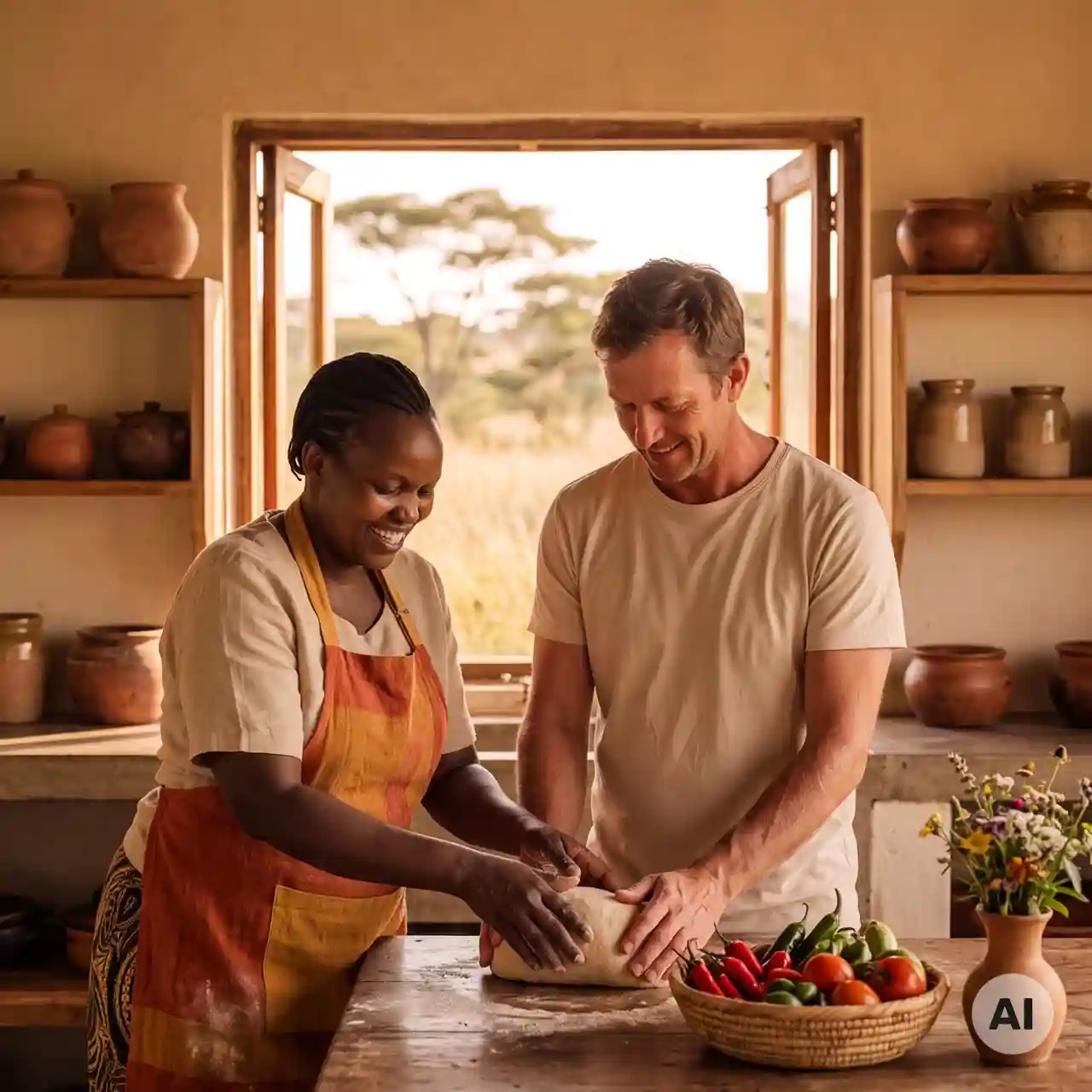 AI-Generated Image - Guest baking with a local chef at SALT of Akagera.