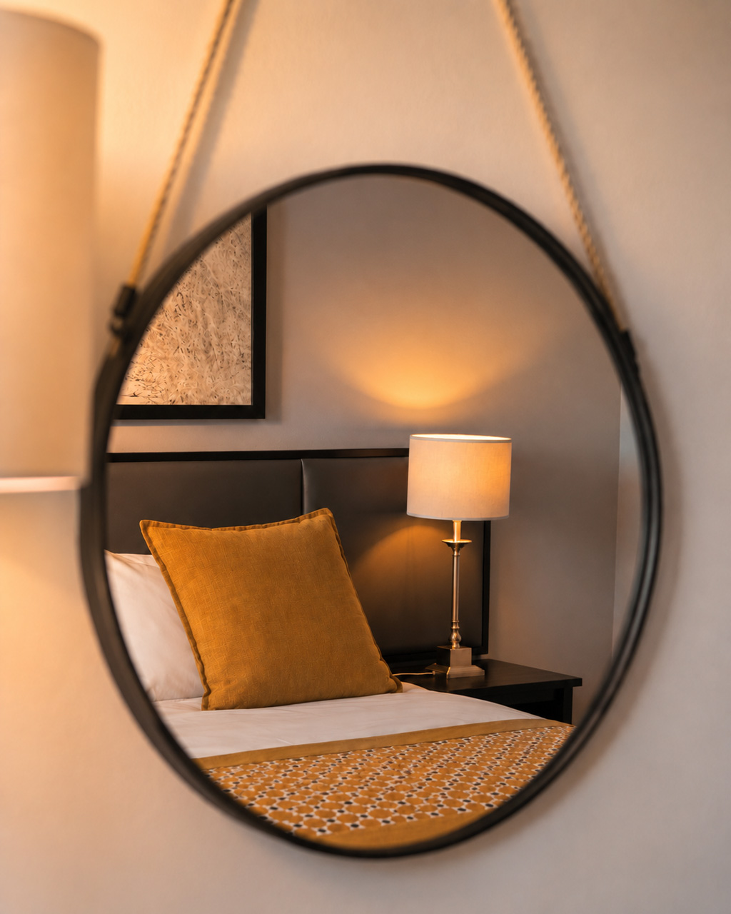 Forest View Room reflected in a round mirror at SALT of Akagera.